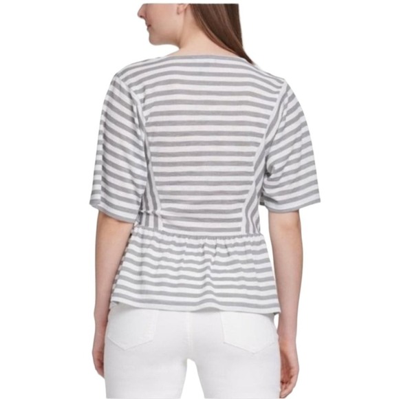 Dkny Striped V Neck Faux Wrap Top Size S - Picture 2 of 7